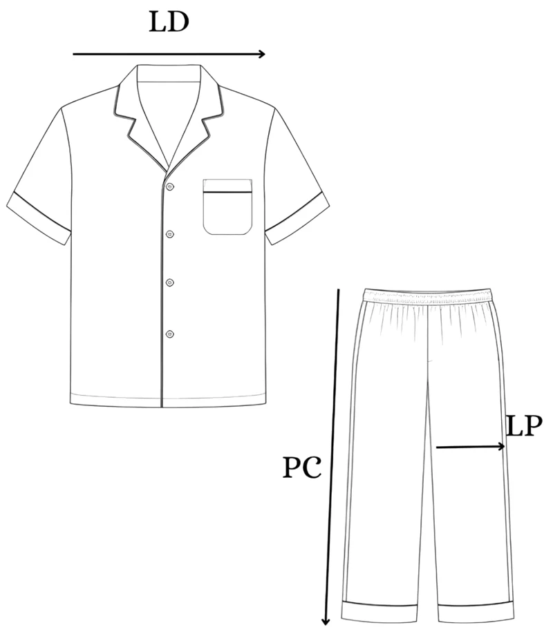 Cara mengukur Long Set: lingkar dada (LD), lingkar paha (LP), panjang celana (PC)